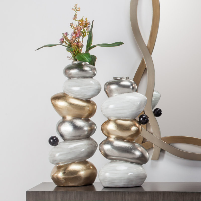 Artmax White/Silver/Gold 26" Resin Floor Vase